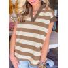 imageSHEWIN Womens Summer Tops Casual Short Sleeve Sweatshirt Color Block Striped Polo Shirts V Neck Pullover Tees Loose BlousesCoffee Stripe