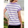 imageSHEWIN Womens Summer Tops Casual Short Sleeve Sweatshirt Color Block Striped Polo Shirts V Neck Pullover Tees Loose BlousesOrchid Petal Stripe