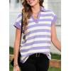 imageSHEWIN Womens Summer Tops Casual Short Sleeve Sweatshirt Color Block Striped Polo Shirts V Neck Pullover Tees Loose BlousesOrchid Petal Stripe