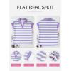 imageSHEWIN Womens Summer Tops Casual Short Sleeve Sweatshirt Color Block Striped Polo Shirts V Neck Pullover Tees Loose BlousesOrchid Petal Stripe