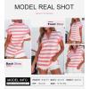 imageSHEWIN Womens Summer Tops Casual Short Sleeve Sweatshirt Color Block Striped Polo Shirts V Neck Pullover Tees Loose BlousesPink Stripe