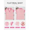 imageSHEWIN Womens Summer Tops Casual Short Sleeve Sweatshirt Color Block Striped Polo Shirts V Neck Pullover Tees Loose BlousesPink Stripe