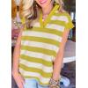 imageSHEWIN Womens Summer Tops Casual Short Sleeve Sweatshirt Color Block Striped Polo Shirts V Neck Pullover Tees Loose BlousesYellow Stripe