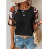 imageSHEWIN Womens Summer Tops Casual Short Sleeve T Shirts Crewneck Boho Crochet Floral Print Shirt BlousesBlack