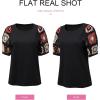 imageSHEWIN Womens Summer Tops Casual Short Sleeve T Shirts Crewneck Boho Crochet Floral Print Shirt BlousesBlack