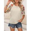 imageSHEWIN Womens Summer Tops Casual Short Sleeve T Shirts Crewneck Boho Crochet Floral Print Shirt BlousesParchment