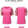 imageSHEWIN Womens Summer Tops Casual Short Sleeve T Shirts Crewneck Boho Crochet Floral Print Shirt BlousesPink