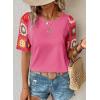 imageSHEWIN Womens Summer Tops Casual Short Sleeve T Shirts Crewneck Boho Crochet Floral Print Shirt BlousesPink