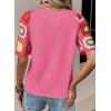imageSHEWIN Womens Summer Tops Casual Short Sleeve T Shirts Crewneck Boho Crochet Floral Print Shirt BlousesPink
