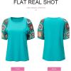 imageSHEWIN Womens Summer Tops Casual Short Sleeve T Shirts Crewneck Boho Crochet Floral Print Shirt BlousesTurquoise