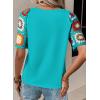imageSHEWIN Womens Summer Tops Casual Short Sleeve T Shirts Crewneck Boho Crochet Floral Print Shirt BlousesTurquoise