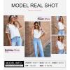imageSHEWIN Womens Summer Tops Casual Short Sleeve T Shirts Crewneck Boho Crochet Floral Print Shirt BlousesWhite