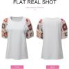 imageSHEWIN Womens Summer Tops Casual Short Sleeve T Shirts Crewneck Boho Crochet Floral Print Shirt BlousesWhite