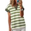 imageSHEWIN Womens Summer Tops Casual Short Sleeve Sweatshirt Color Block Striped Polo Shirts V Neck Pullover Tees Loose BlousesBlackish Green Stripe