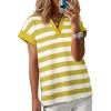 imageSHEWIN Womens Summer Tops Casual Short Sleeve Sweatshirt Color Block Striped Polo Shirts V Neck Pullover Tees Loose BlousesYellow Stripe
