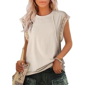imageSHEWIN Summer Tops Casual Short Sleeve Shirts Loose Crewneck Oversized Tshirts for WomenApricot