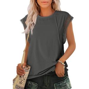imageSHEWIN Summer Tops Casual Short Sleeve Shirts Loose Crewneck Oversized Tshirts for WomenBlack