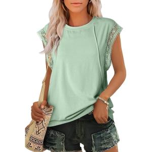imageSHEWIN Summer Tops Casual Short Sleeve Shirts Loose Crewneck Oversized Tshirts for WomenLaurel Green