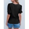 imageSHEWIN Womens Summer Tops V Neck Casual Puff Short Sleeve Textured T Shirts BlousesBlack