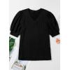 imageSHEWIN Womens Summer Tops V Neck Casual Puff Short Sleeve Textured T Shirts BlousesBlack