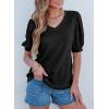 imageSHEWIN Womens Summer Tops V Neck Casual Puff Short Sleeve Textured T Shirts BlousesBlack