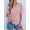 imageSHEWIN Womens Summer Tops V Neck Casual Puff Short Sleeve Textured T Shirts BlousesFushia