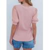 imageSHEWIN Womens Summer Tops V Neck Casual Puff Short Sleeve Textured T Shirts BlousesFushia