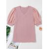 imageSHEWIN Womens Summer Tops V Neck Casual Puff Short Sleeve Textured T Shirts BlousesFushia
