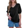 imageSHEWIN Womens Summer Tops V Neck Casual Puff Short Sleeve Textured T Shirts BlousesBlack