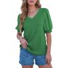 imageSHEWIN Womens Summer Tops V Neck Casual Puff Short Sleeve Textured T Shirts BlousesDark Green