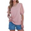 imageSHEWIN Womens Summer Tops V Neck Casual Puff Short Sleeve Textured T Shirts BlousesFushia