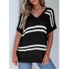 imageSHEWIN Oversized Sweaters for Women Causal V Neck T Shirts Loose Short Sleeve Sweater Spring TopsBlack