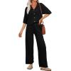 imageSHEWIN Womens 2 Piece Outfits Waffle Knit Lounge Sets Casual Short Sleeve Button Down Sleepwear Pajamas SetBlack