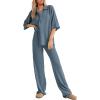 imageSHEWIN Womens 2 Piece Outfits Waffle Knit Lounge Sets Casual Short Sleeve Button Down Sleepwear Pajamas SetBlue