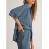 imageSHEWIN Womens 2 Piece Outfits Waffle Knit Lounge Sets Casual Short Sleeve Button Down Sleepwear Pajamas SetBlue