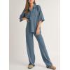 imageSHEWIN Womens 2 Piece Outfits Waffle Knit Lounge Sets Casual Short Sleeve Button Down Sleepwear Pajamas SetBlue