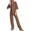 imageSHEWIN Womens 2 Piece Outfits Waffle Knit Lounge Sets Casual Short Sleeve Button Down Sleepwear Pajamas SetCoffee