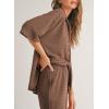 imageSHEWIN Womens 2 Piece Outfits Waffle Knit Lounge Sets Casual Short Sleeve Button Down Sleepwear Pajamas SetCoffee