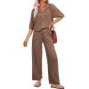 imageSHEWIN Womens 2 Piece Outfits Waffle Knit Lounge Sets Casual Short Sleeve Button Down Sleepwear Pajamas SetCoffee