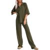 imageSHEWIN Womens 2 Piece Outfits Waffle Knit Lounge Sets Casual Short Sleeve Button Down Sleepwear Pajamas SetGreen
