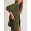 imageSHEWIN Womens 2 Piece Outfits Waffle Knit Lounge Sets Casual Short Sleeve Button Down Sleepwear Pajamas SetGreen