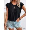 imageSHEWIN Womens Casual Crewneck Bat Sleeve Chiffon Blouses Eyelet Slit Summer Tops ShirtsBlack