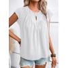 imageSHEWIN Womens Casual Crewneck Bat Sleeve Chiffon Blouses Eyelet Slit Summer Tops ShirtsWhite