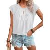 imageSHEWIN Womens Casual Crewneck Bat Sleeve Chiffon Blouses Eyelet Slit Summer Tops ShirtsWhite