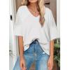 imageSHEWIN Womens Shirts Waffle Knit Tops Short Sleeve V Neck T Shirts Spring Tops for WomenWhite