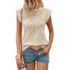 imageSHEWIN Womens Summer Tops Casual Crewneck Cap Sleeve Shirts Lightweight Crochet Knit Texture Tank Top BlousesApricot