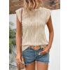 imageSHEWIN Womens Summer Tops Casual Crewneck Cap Sleeve Shirts Lightweight Crochet Knit Texture Tank Top BlousesApricot
