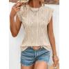 imageSHEWIN Womens Summer Tops Casual Crewneck Cap Sleeve Shirts Lightweight Crochet Knit Texture Tank Top BlousesApricot