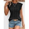 imageSHEWIN Womens Summer Tops Casual Crewneck Cap Sleeve Shirts Lightweight Crochet Knit Texture Tank Top BlousesBlack