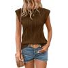 imageSHEWIN Womens Summer Tops Casual Crewneck Cap Sleeve Shirts Lightweight Crochet Knit Texture Tank Top BlousesCoffee